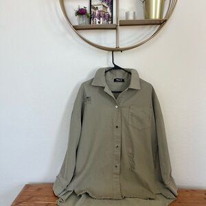 Men's Olive Distressed Shirt Jacket